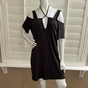 Daily Practice Sardinia Ribbed Cold Shoulder Dress Black